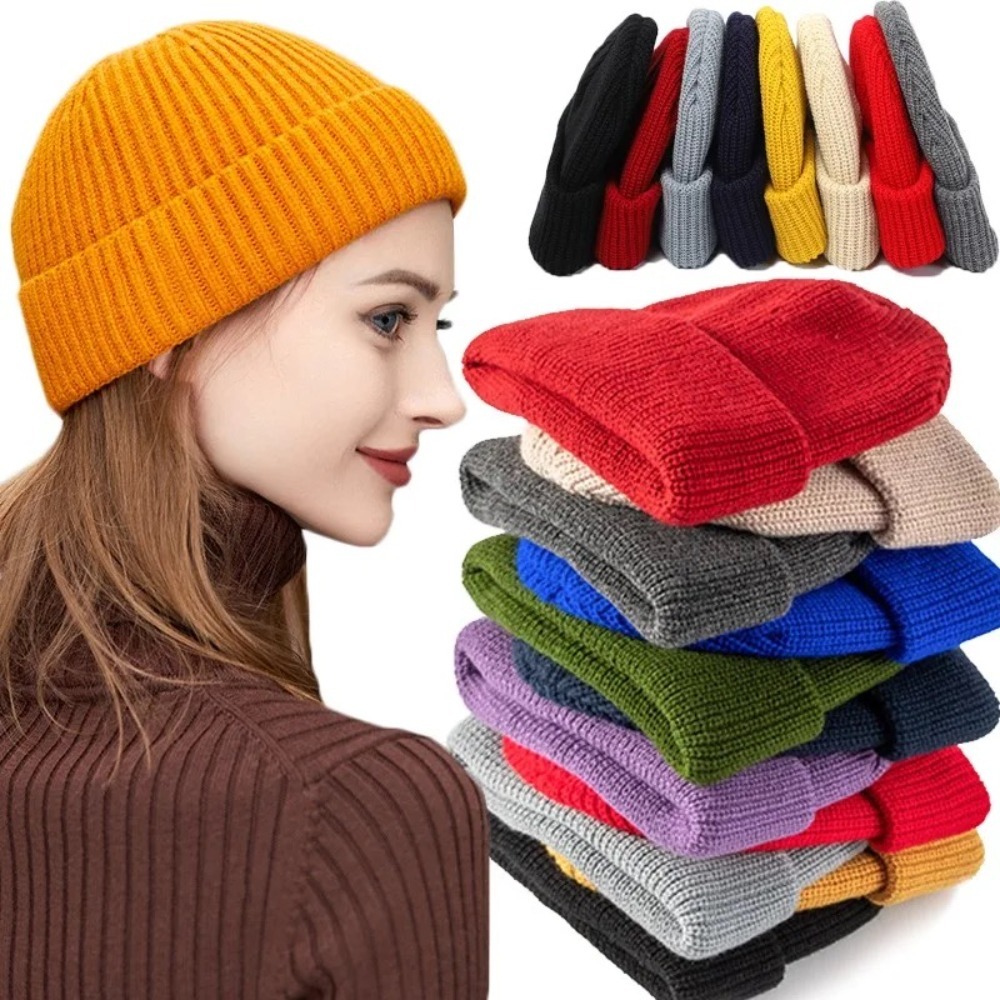 Beanie Cuffed Knit - قبعة شتوية للجنسين بلون موحد مع